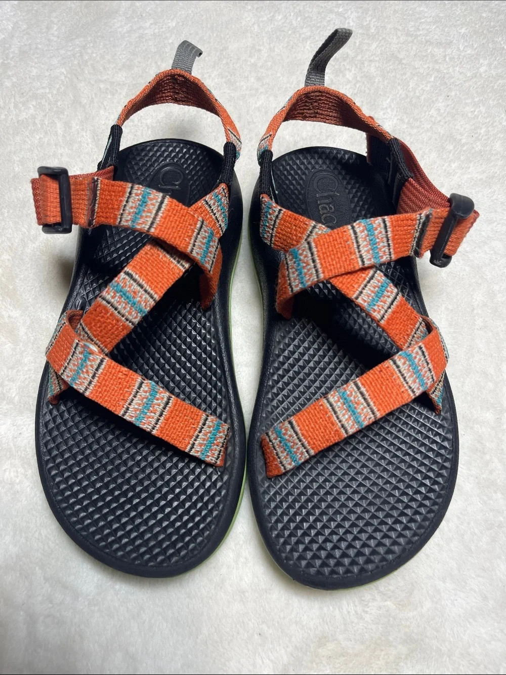 Chaco Kids Orange Strappy Patterned Sandals Size 2 Junior